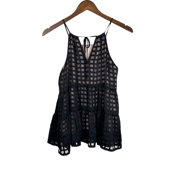 HD In Paris Anthropologie Black Beige Sleeveless Strappy Layered Halter Tank Top - Picture 8 of 11